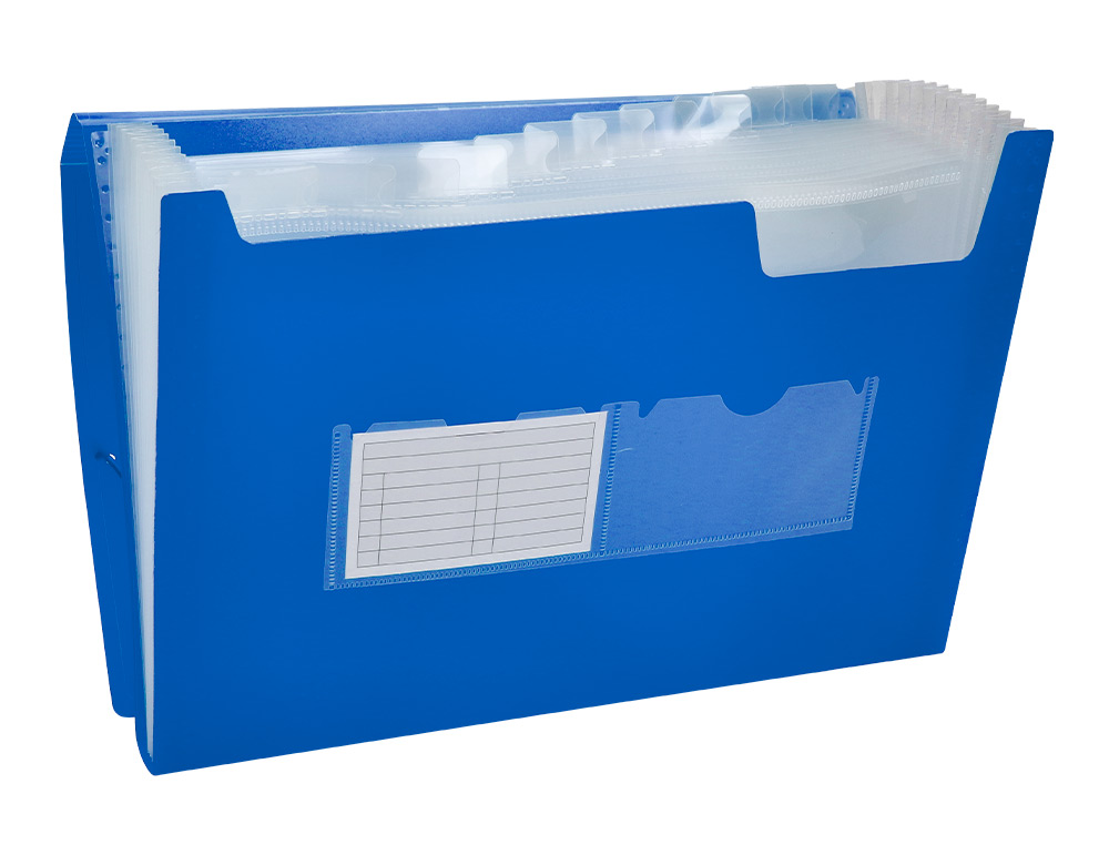 CARPETA LIDERPAPEL CLASIFICADOR FUELLE 32112 POLIPROPILENO DIN A4 AZUL TRANSPARENTE 13 DEPARTAMENTOS