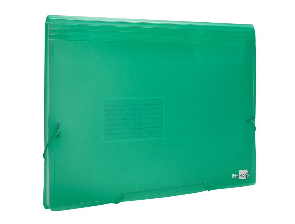CARPETA LIDERPAPEL CLASIFICADOR FUELLE 32113 POLIPROPILENO DIN A4 VERDE TRANSPARENTE 13 DEPARTAMENTOS