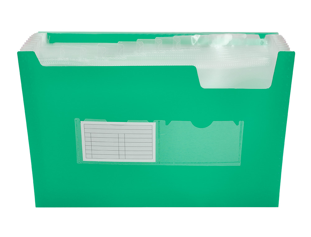 CARPETA LIDERPAPEL CLASIFICADOR FUELLE 32113 POLIPROPILENO DIN A4 VERDE TRANSPARENTE 13 DEPARTAMENTOS