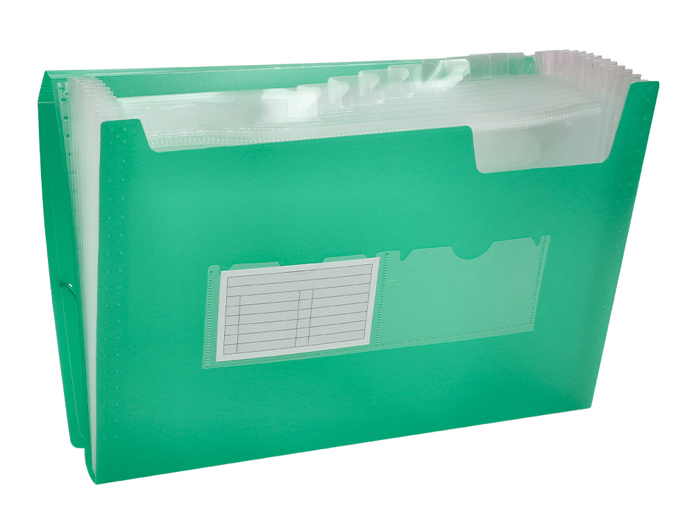 CARPETA LIDERPAPEL CLASIFICADOR FUELLE 32113 POLIPROPILENO DIN A4 VERDE TRANSPARENTE 13 DEPARTAMENTOS