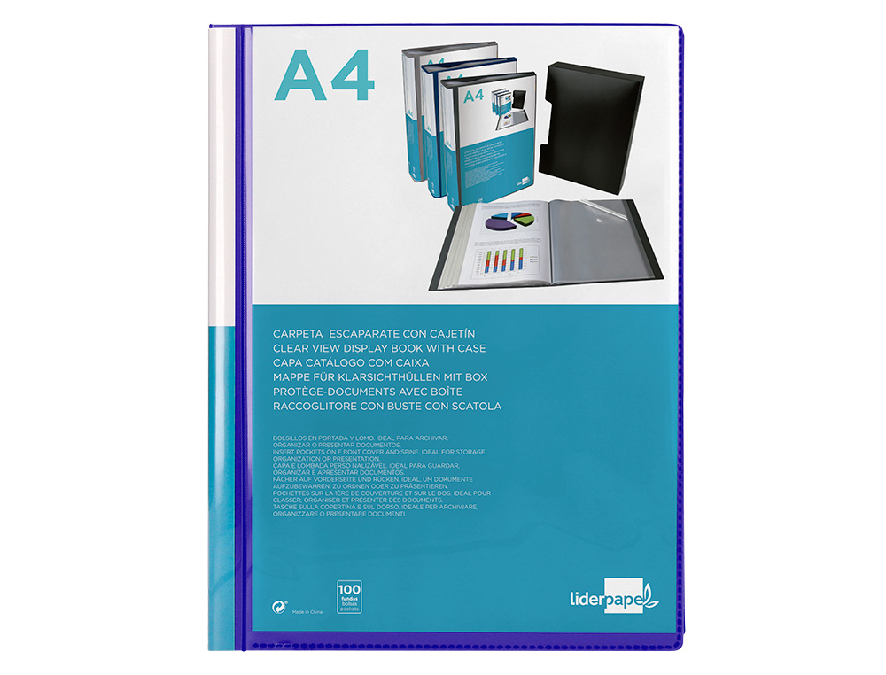 CARPETA LIDERPAPEL PERSONALIZA 37862 100 FUNDAS POLIPROPILENODIN A4 AZUL CON CAJETIN