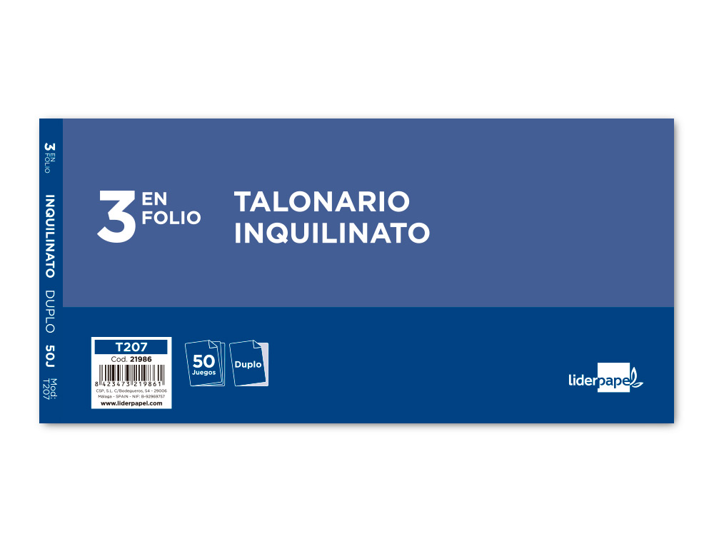 TALONARIO LIDERPAPEL INQUILINATO 3/F ORIGINAL Y COPIA T207 CON CODICIONES E I.V.A.