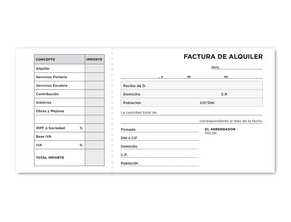TALONARIO LIDERPAPEL INQUILINATO 3/F ORIGINAL Y COPIA T207 CON CODICIONES E I.V.A.