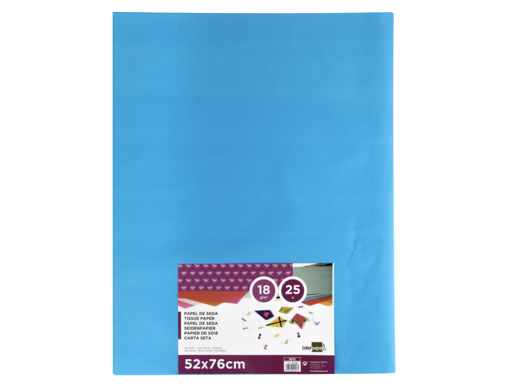 PAPEL SEDA LIDERPAPEL CELESTE 52X76 CM 18 GR PAQUETE DE 25 HOJAS