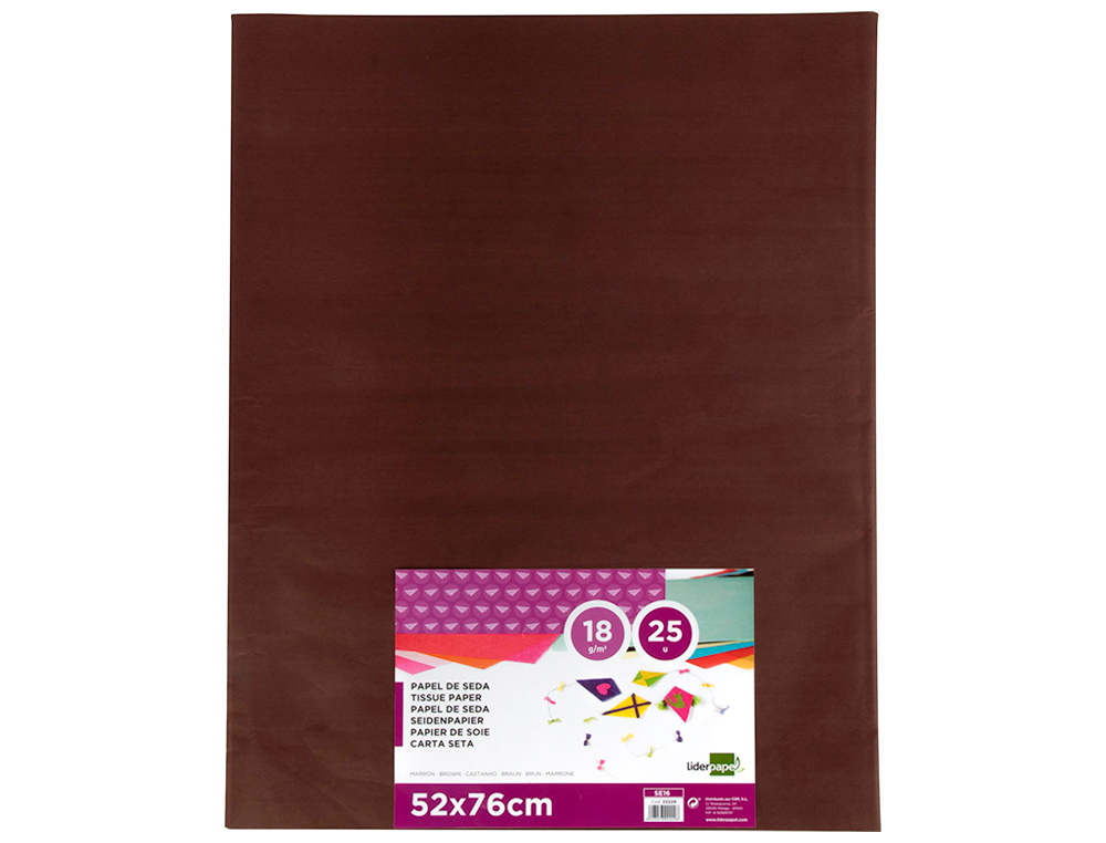 PAPEL SEDA LIDERPAPEL MARRON 52X76 CM 18 GR PAQUETE DE 25 HOJAS