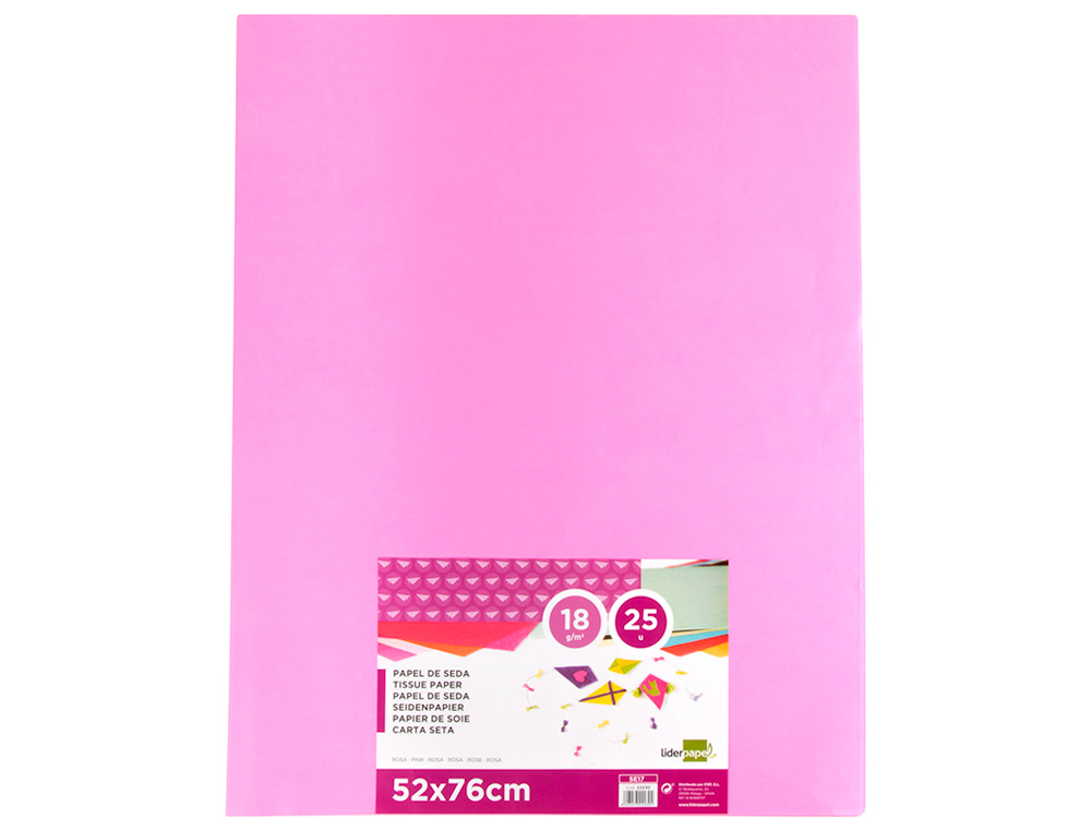 PAPEL SEDA LIDERPAPEL ROSA 52X76 CM 18 GR PAQUETE DE 25 HOJAS