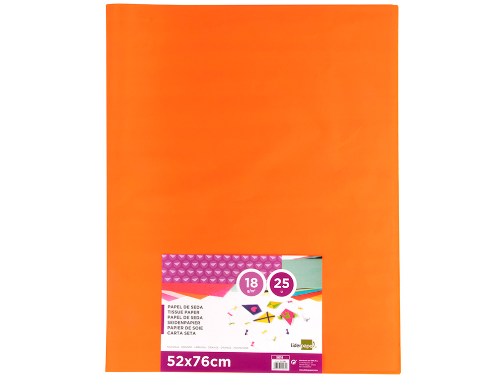 PAPEL SEDA LIDERPAPEL NARANJA 52X76 CM 18 GR PAQUETE DE 25 HOJAS