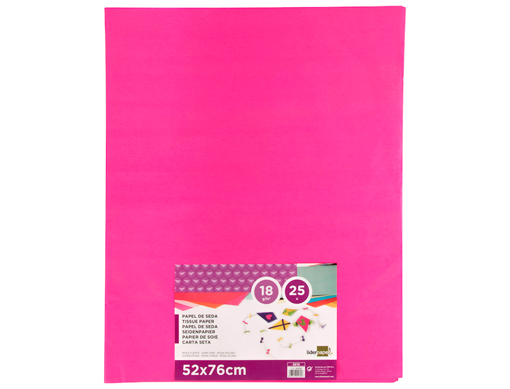 PAPEL SEDA LIDERPAPEL ROSA FUERTE 52X76 CM 18 GR PAQUETE DE 25 HOJAS