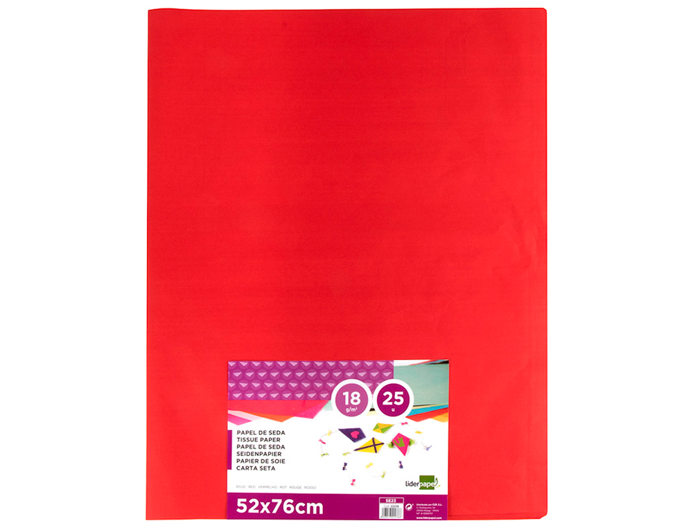 PAPEL SEDA LIDERPAPEL ROJO 52X76 CM 18 GR PAQUETE DE 25 HOJAS