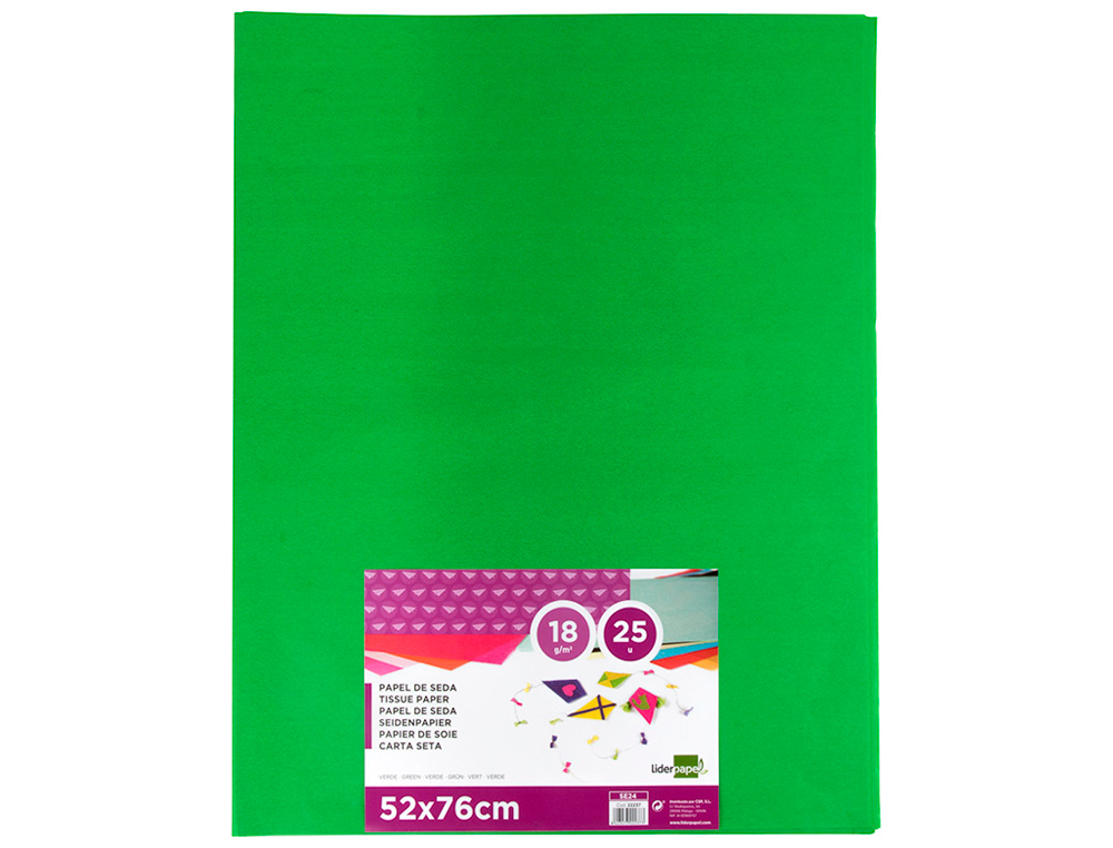 PAPEL SEDA LIDERPAPEL VERDE MEDIO 52X76 CM 18 GR PAQUETE DE 25 HOJAS