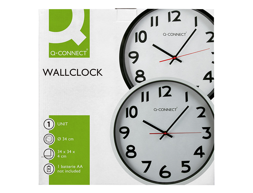 RELOJ Q-CONNECT DE PARED PLASTICO OFICINA REDONDO 34 CM MARCO NEGRO