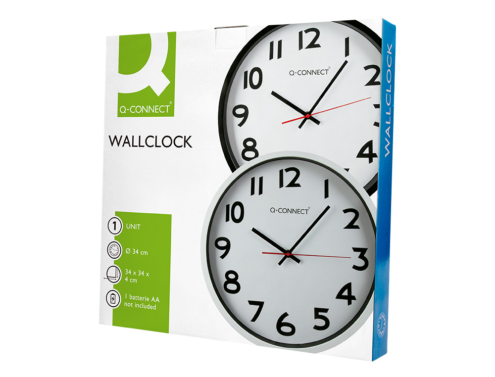 RELOJ Q-CONNECT DE PARED PLASTICO OFICINA REDONDO 34 CM MARCO NEGRO