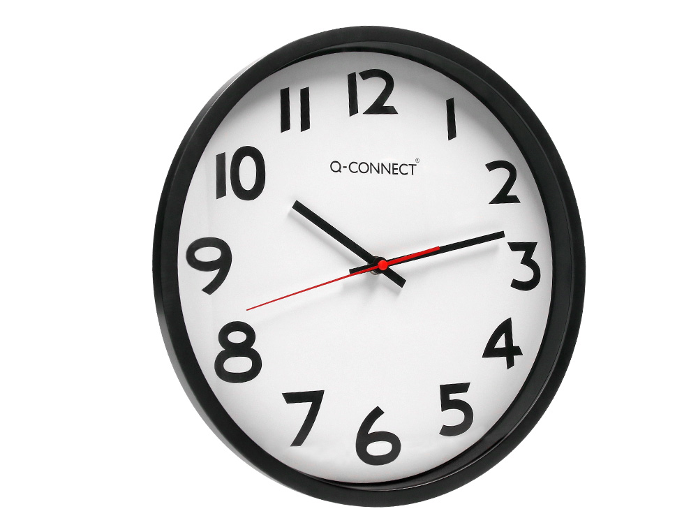 RELOJ Q-CONNECT DE PARED PLASTICO OFICINA REDONDO 34 CM MARCO NEGRO