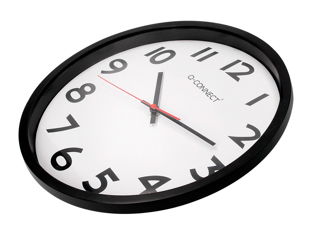 RELOJ Q-CONNECT DE PARED PLASTICO OFICINA REDONDO 34 CM MARCO NEGRO