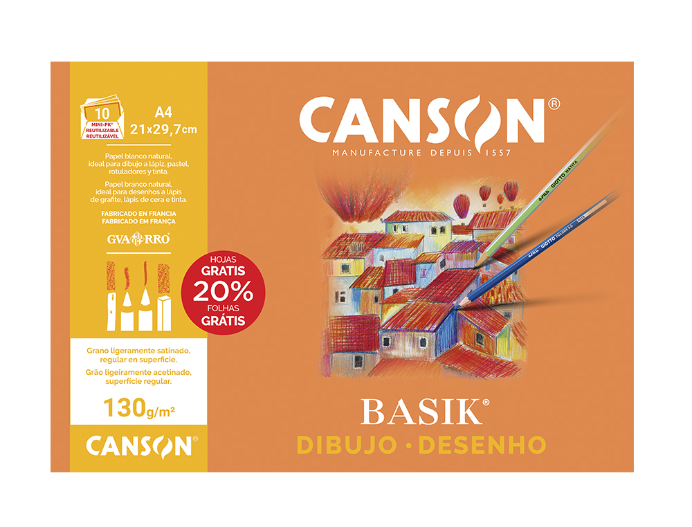 PAPEL DIBUJO BASIK DIN A4 SIN RECUADRO 130 GRAMOS MINIPACK DE 10 HOJAS