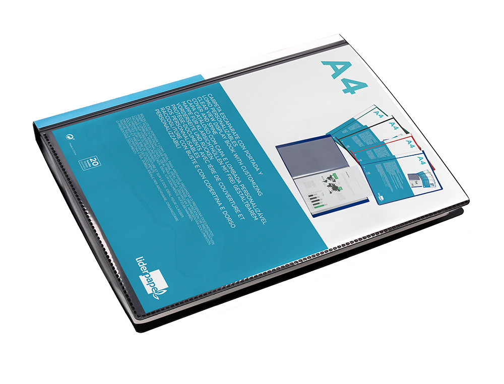 CARPETA LIDERPAPEL PERSONALIZA 37715 20 FUNDAS CANGURO POLIPROPILENO DIN A4 NEGRA PORTADA Y LOMO PERSONALIZABLE
