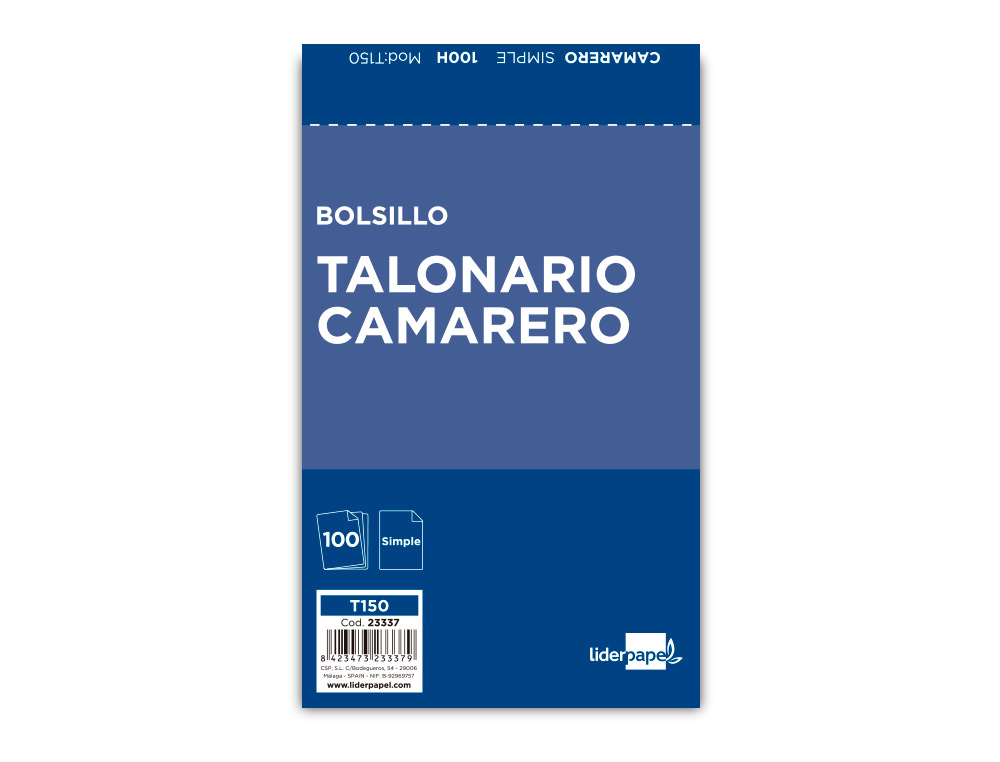 TALONARIO LIDERPAPEL CAMARERO BOLSILLO ORIGINAL T150