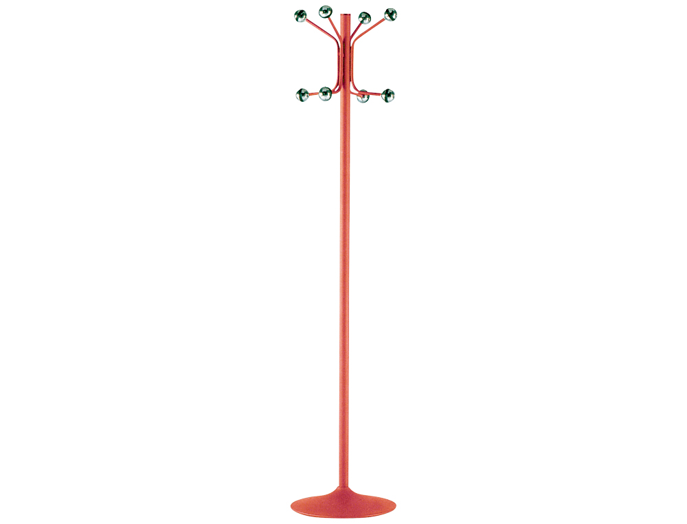 PERCHERO METALICO PIE 8 COLGADORES COLOR ROJO 177X38 CM