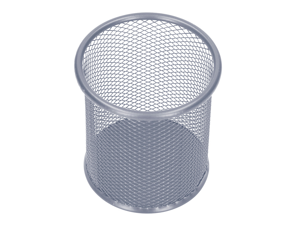 CUBILETE PORTALAPICES Q-CONNECT PLATA METAL REDONDO REJILLA DIAMETRO 86 MM ALTO 105 MM