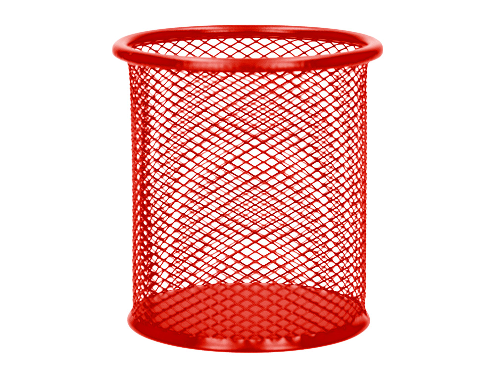CUBILETE PORTALAPICES Q-CONNECT ROJO METAL REDONDO REJILLA DIAMETRO 86 MM ALTO 105 MM