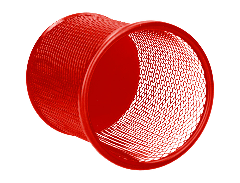 CUBILETE PORTALAPICES Q-CONNECT ROJO METAL REDONDO REJILLA DIAMETRO 86 MM ALTO 105 MM