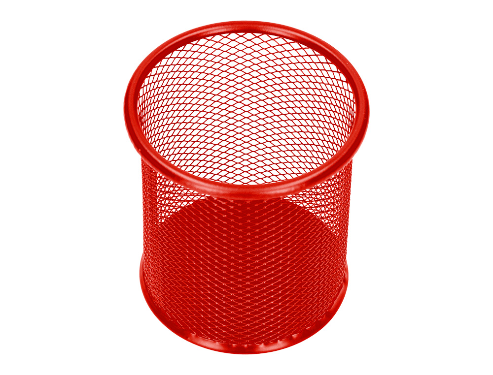 CUBILETE PORTALAPICES Q-CONNECT ROJO METAL REDONDO REJILLA DIAMETRO 86 MM ALTO 105 MM
