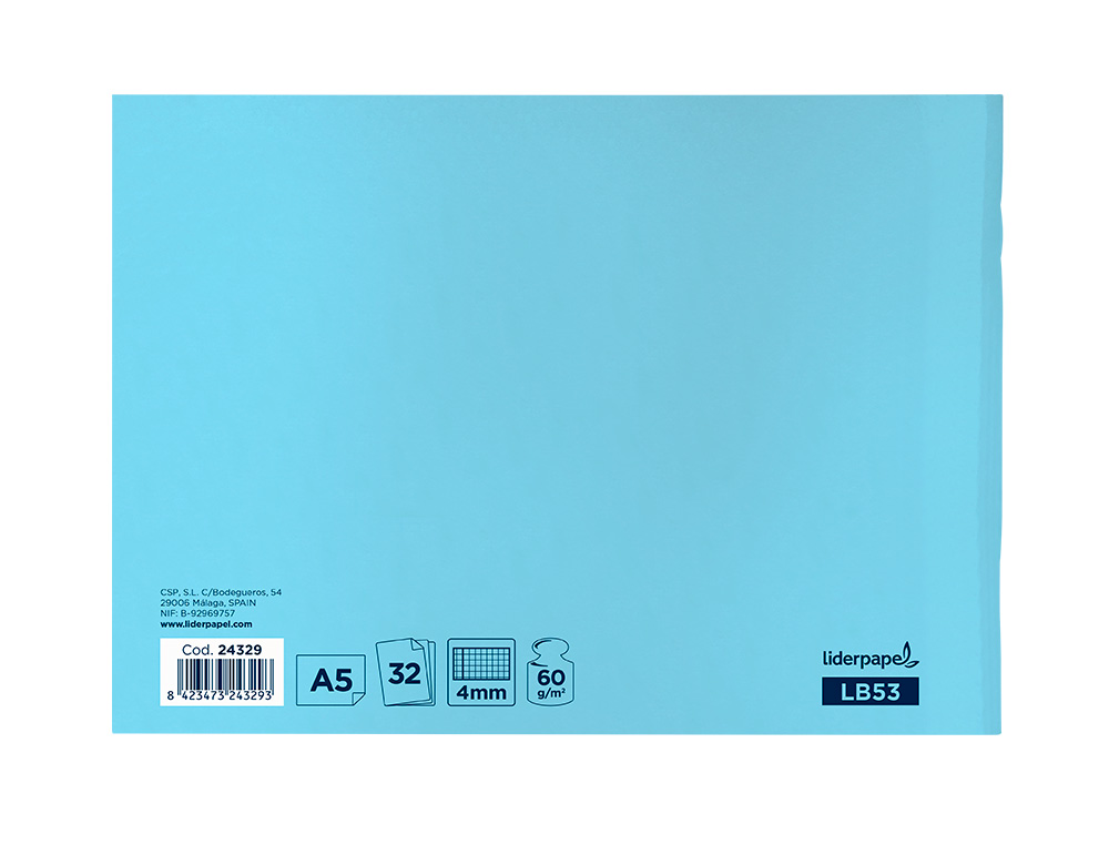 LIBRETA LIDERPAPEL SMART A5 APAISADO 32H 60G/M2 CUADRO 4MMCON MARGEN