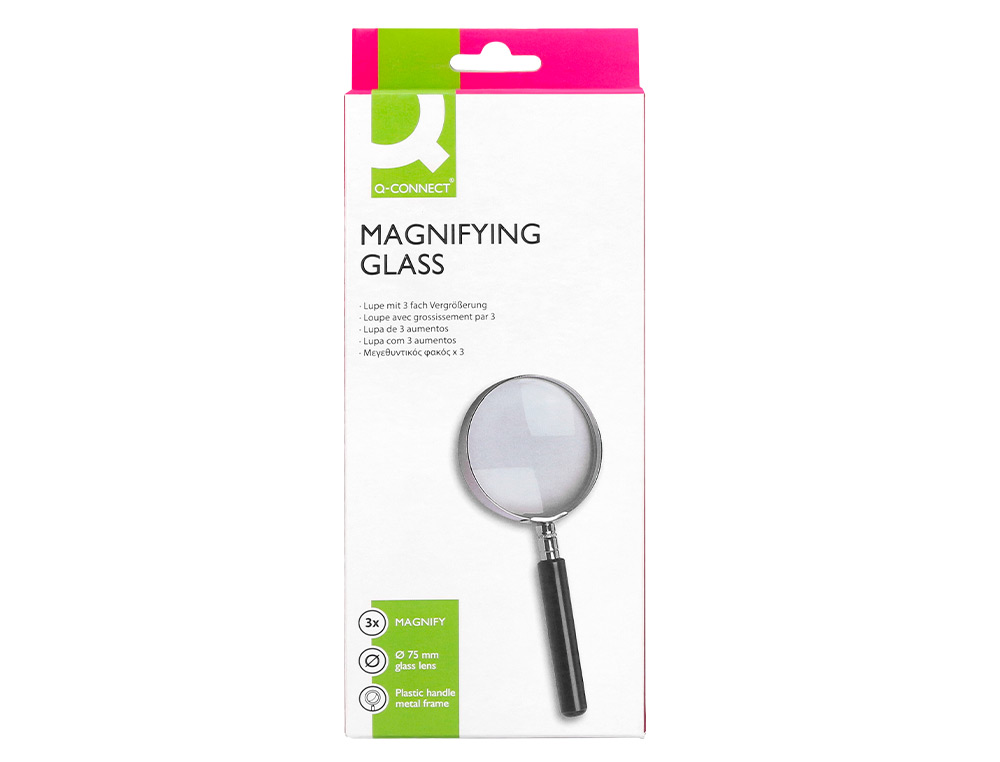 LUPA Q-CONNECT CRISTAL ARO METALICO MANGO PLASTICO NEGRO 75 MM