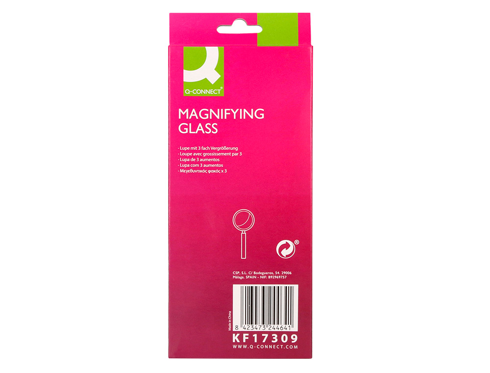 LUPA Q-CONNECT CRISTAL ARO METALICO MANGO PLASTICO NEGRO 75 MM