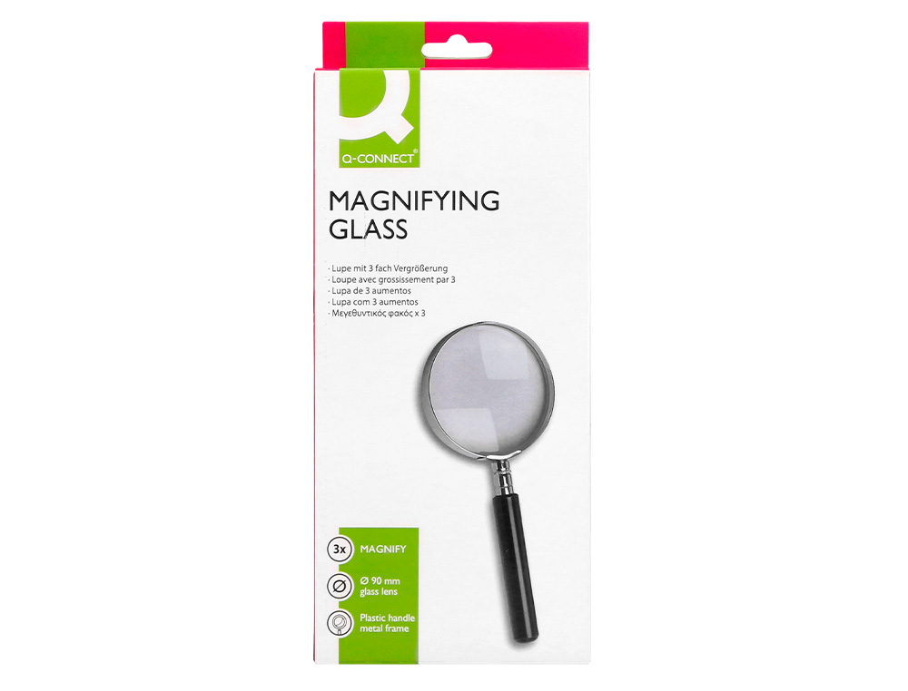 LUPA Q-CONNECT CRISTAL ARO METALICO MANGO PLASTICO NEGRO 90 MM