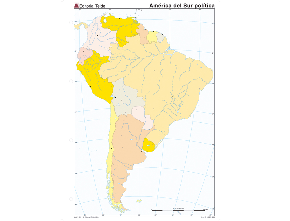MAPA MUDO COLOR DIN A4 AMERICA DEL SUR POLITICO