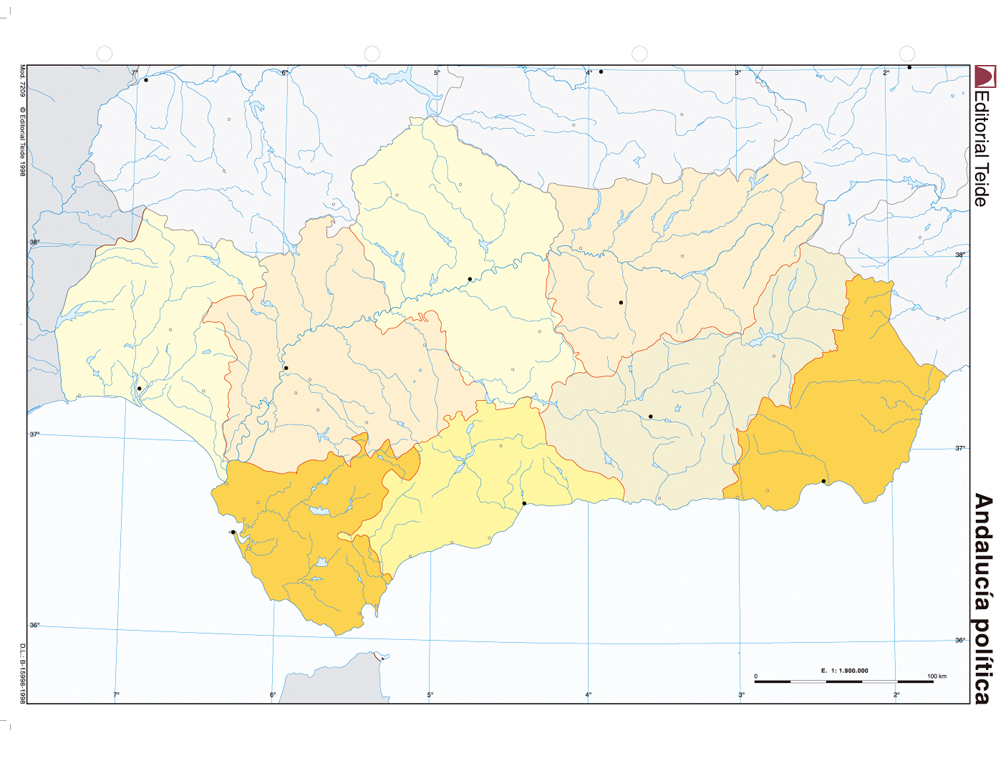 MAPA MUDO COLOR DIN A4 ANDALUCIA POLITICO