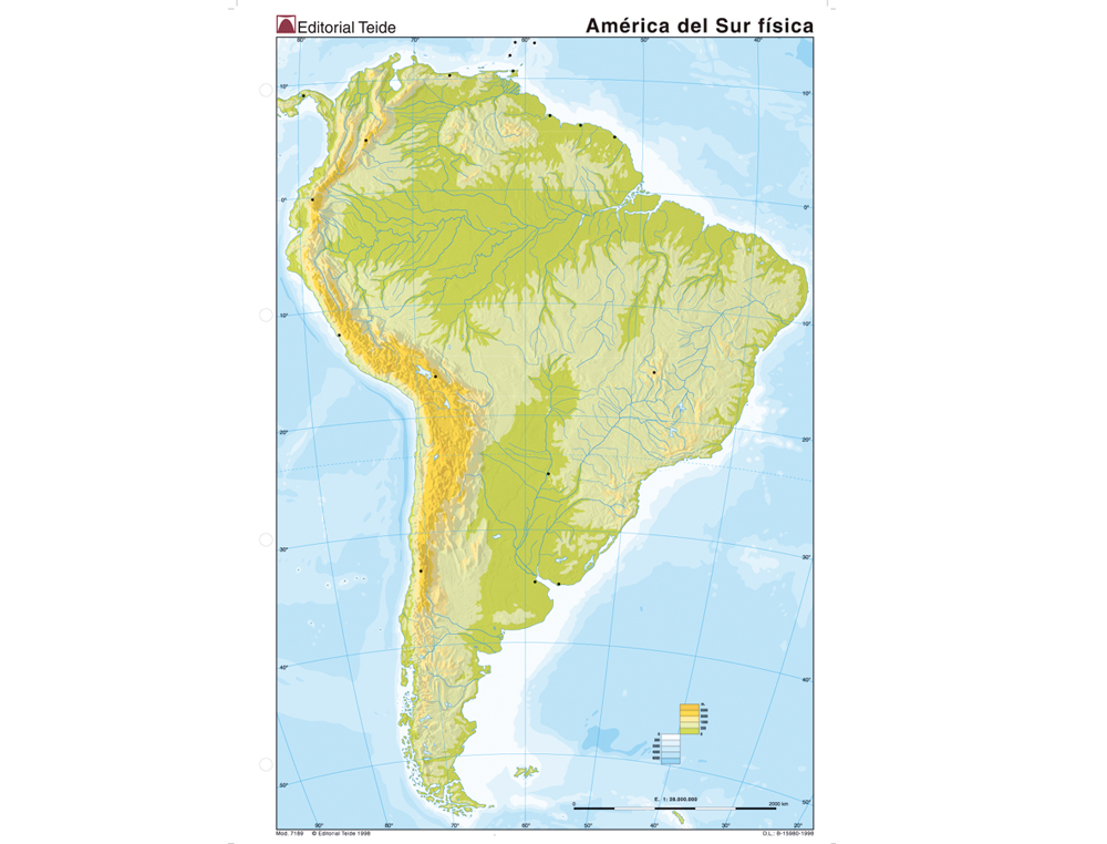 MAPA MUDO COLOR DIN A4 AMERICA DEL SUR FISICO