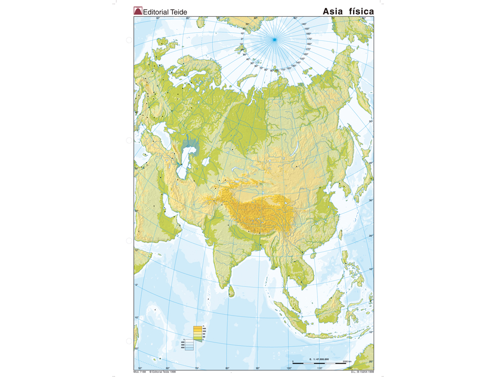 MAPA MUDO COLOR DIN A4 ASIA FISICO