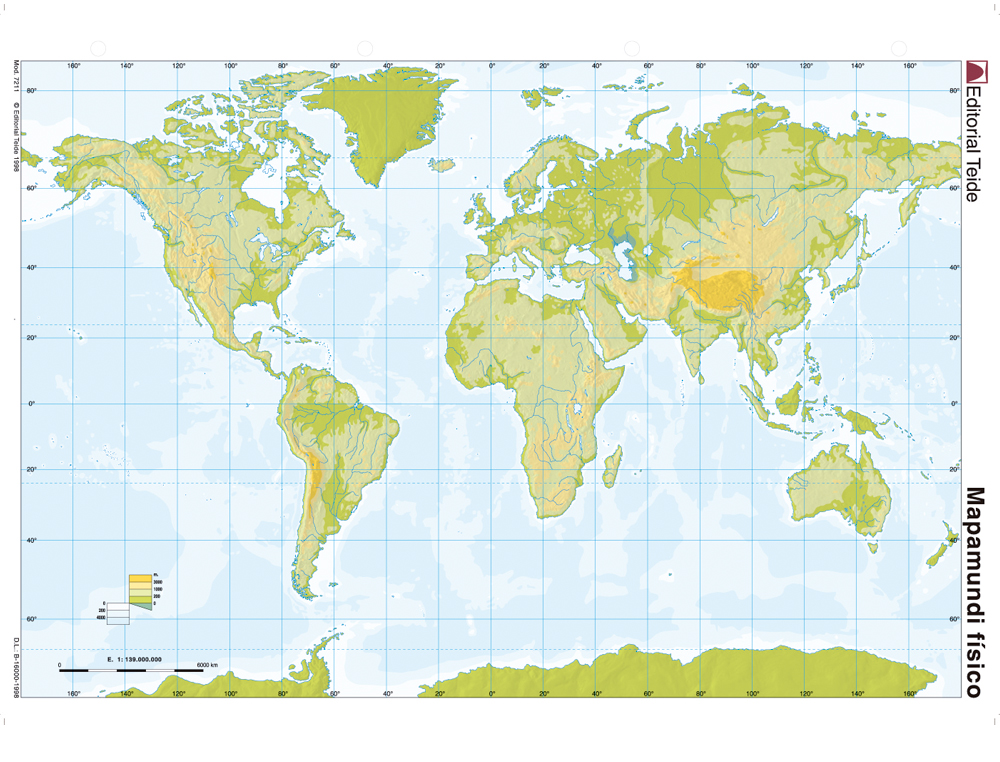 MAPA MUDO COLOR DIN A4 PLANISFERIO FISICO