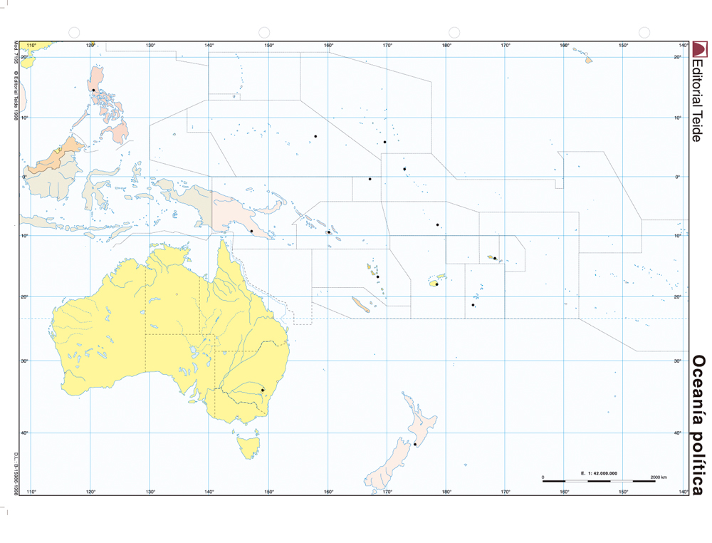 MAPA MUDO COLOR DIN A4 OCEANIA POLITICO