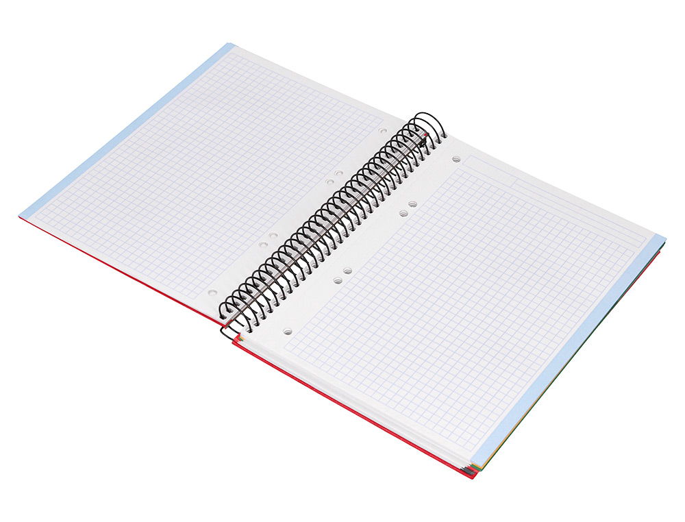 CUADERNO ESPIRAL LIDERPAPEL A5 MICRO PAPERCOAT TAPA FORRADA 140H 75 GR CUADRO5MM 5 BANDAS 6 TALADROS ROJO