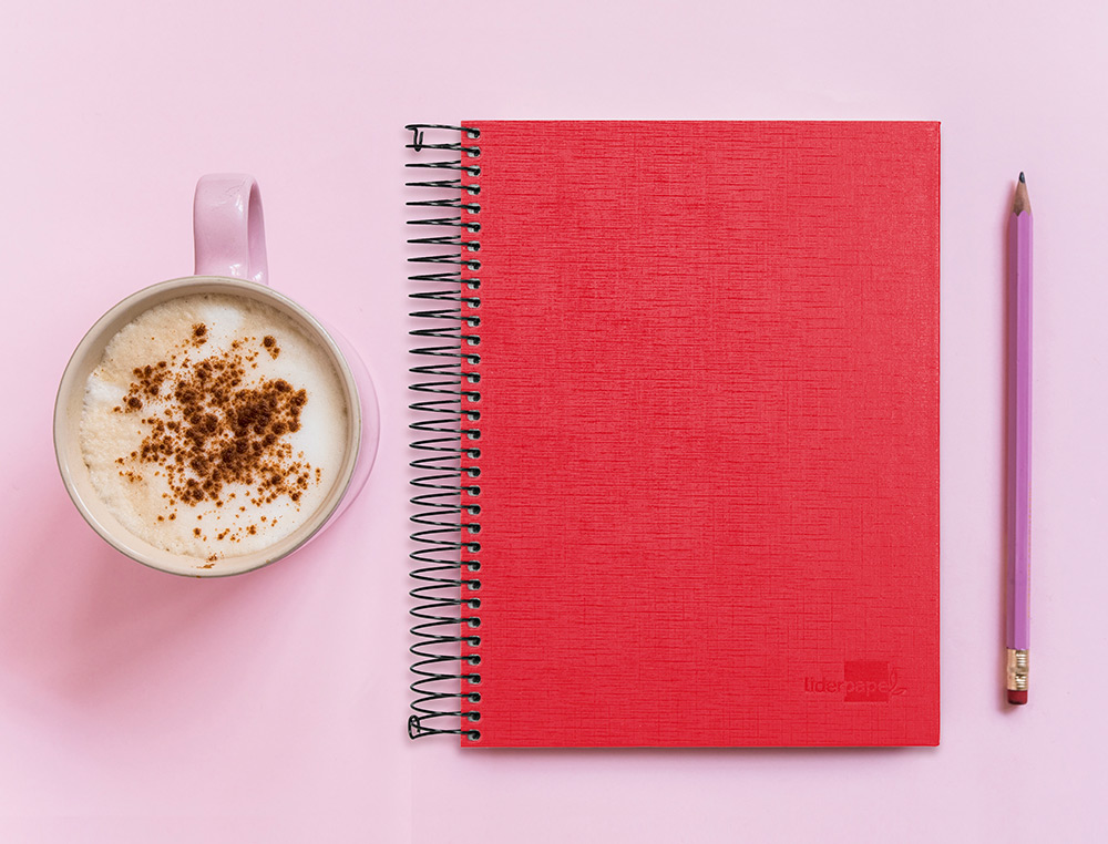 CUADERNO ESPIRAL LIDERPAPEL A5 MICRO PAPERCOAT TAPA FORRADA 140H 75 GR CUADRO5MM 5 BANDAS 6 TALADROS ROJO