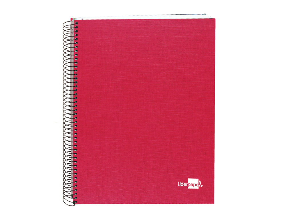 CUADERNO ESPIRAL LIDERPAPEL A5 MICRO PAPERCOAT TAPA FORRADA 140H 75 GR CUADRO5MM 5 BANDAS 6 TALADROS ROJO