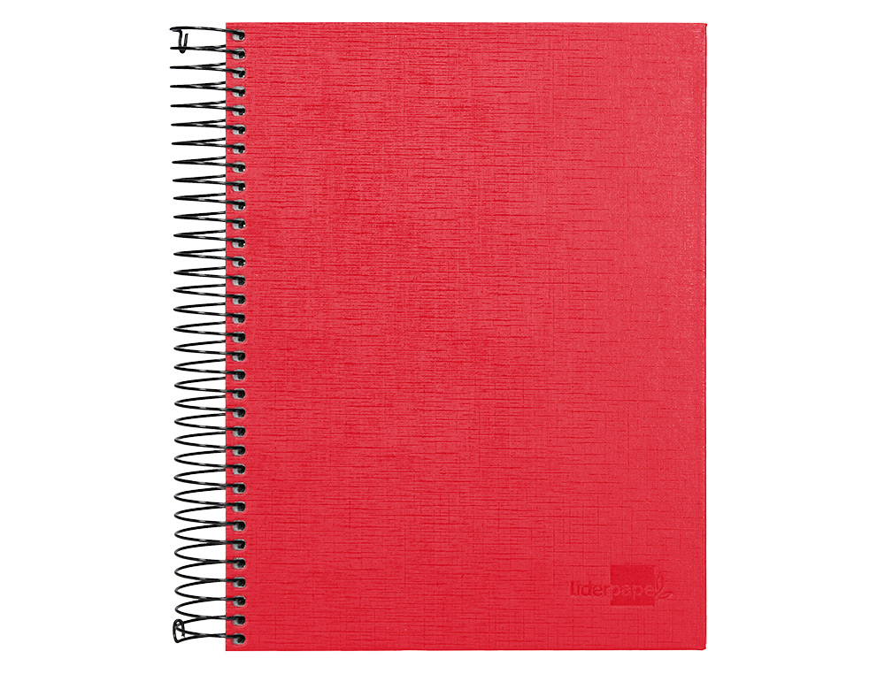 CUADERNO ESPIRAL LIDERPAPEL A5 MICRO PAPERCOAT TAPA FORRADA 140H 75 GR CUADRO5MM 5 BANDAS 6 TALADROS ROJO