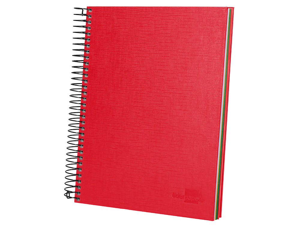 CUADERNO ESPIRAL LIDERPAPEL A5 MICRO PAPERCOAT TAPA FORRADA 140H 75 GR CUADRO5MM 5 BANDAS 6 TALADROS ROJO