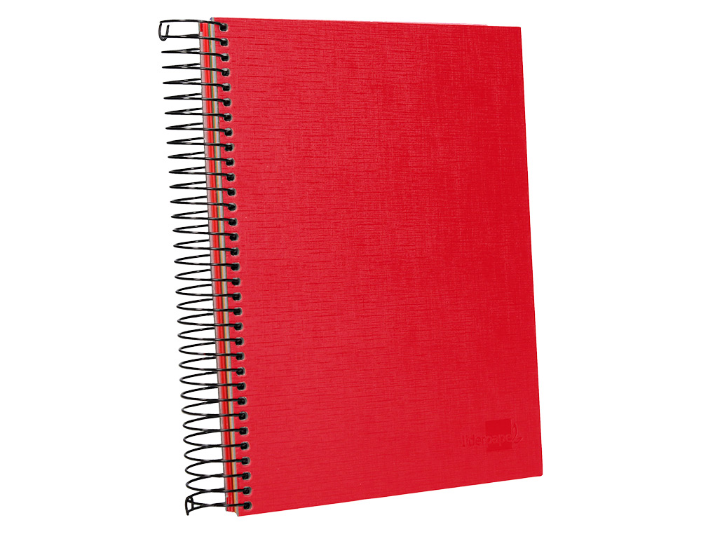 CUADERNO ESPIRAL LIDERPAPEL A5 MICRO PAPERCOAT TAPA FORRADA 140H 75 GR CUADRO5MM 5 BANDAS 6 TALADROS ROJO