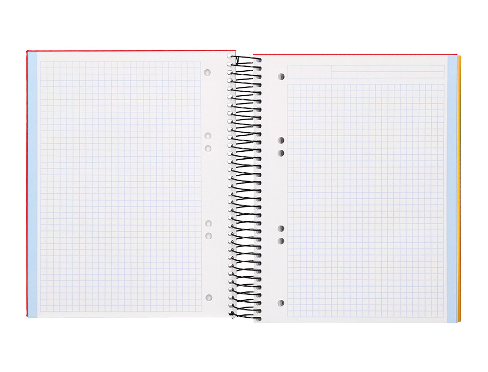 CUADERNO ESPIRAL LIDERPAPEL A5 MICRO PAPERCOAT TAPA FORRADA 140H 75 GR CUADRO5MM 5 BANDAS 6 TALADROS ROJO