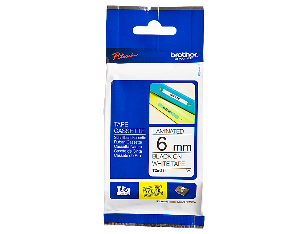 CINTA BROTHER TZE-211 BLANCO-NEGRO 6MM LONGITUD 8 MT