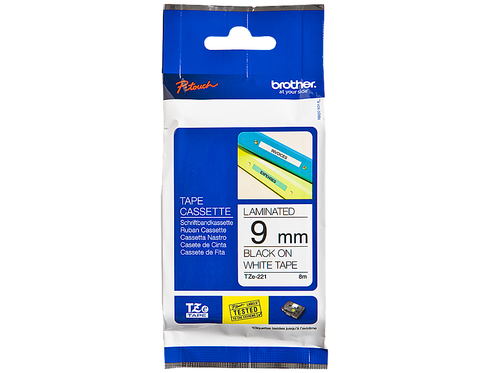 CINTA BROTHER TZE221 BLANCO-NEGRO 9MM LONGITUD 8 MT