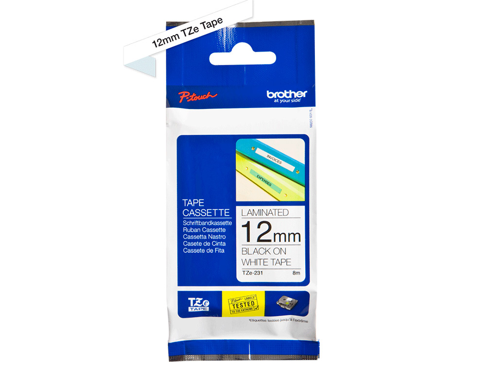 CINTA BROTHER TZE-231 BLANCO-NEGRO 12MM LONGITUD 8 MT