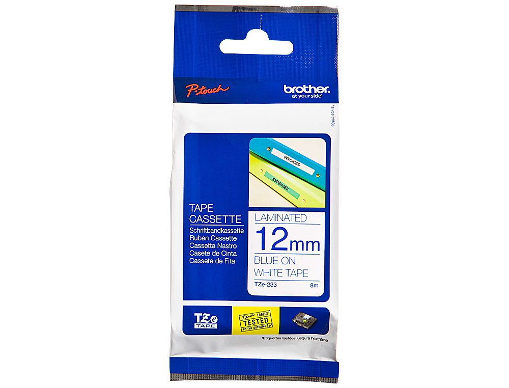 CINTA BROTHER TZE233 BLANCO-AZUL 12MM LONGITUD 8 MT