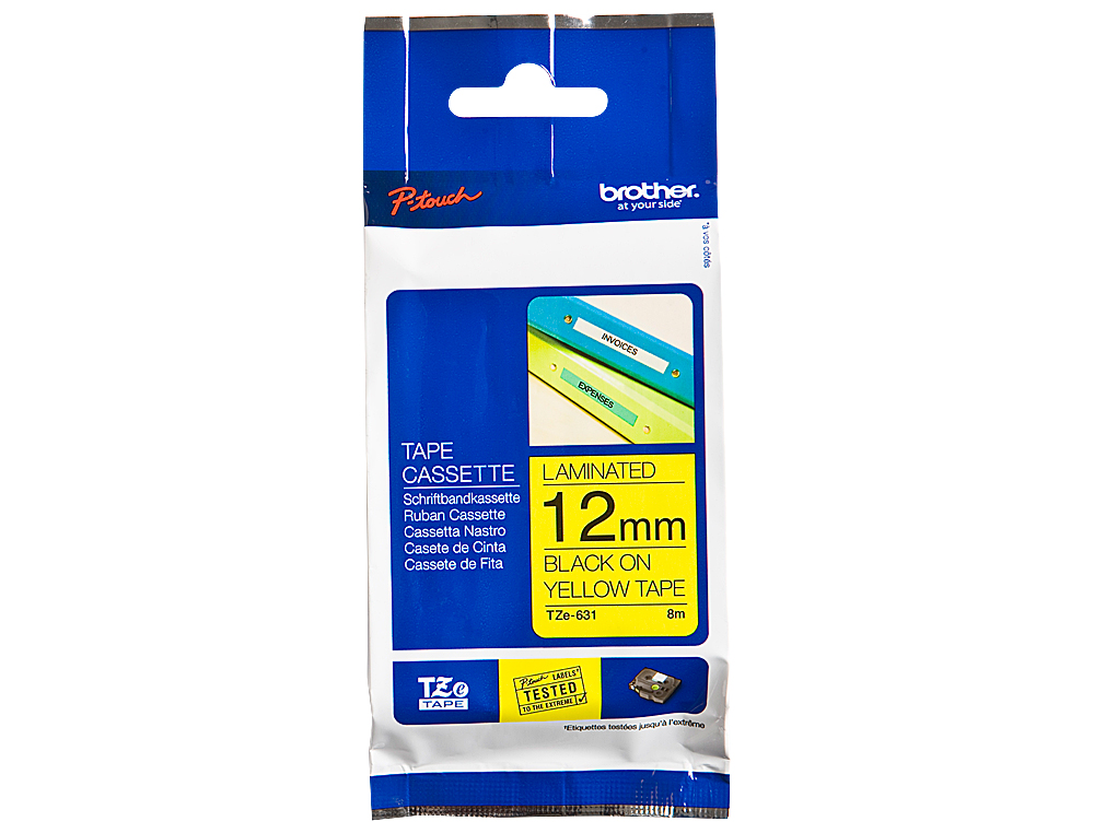 CINTA BROTHER TZE631 AMARILLO-NEGRO 12MM LONGITUD 8 MT