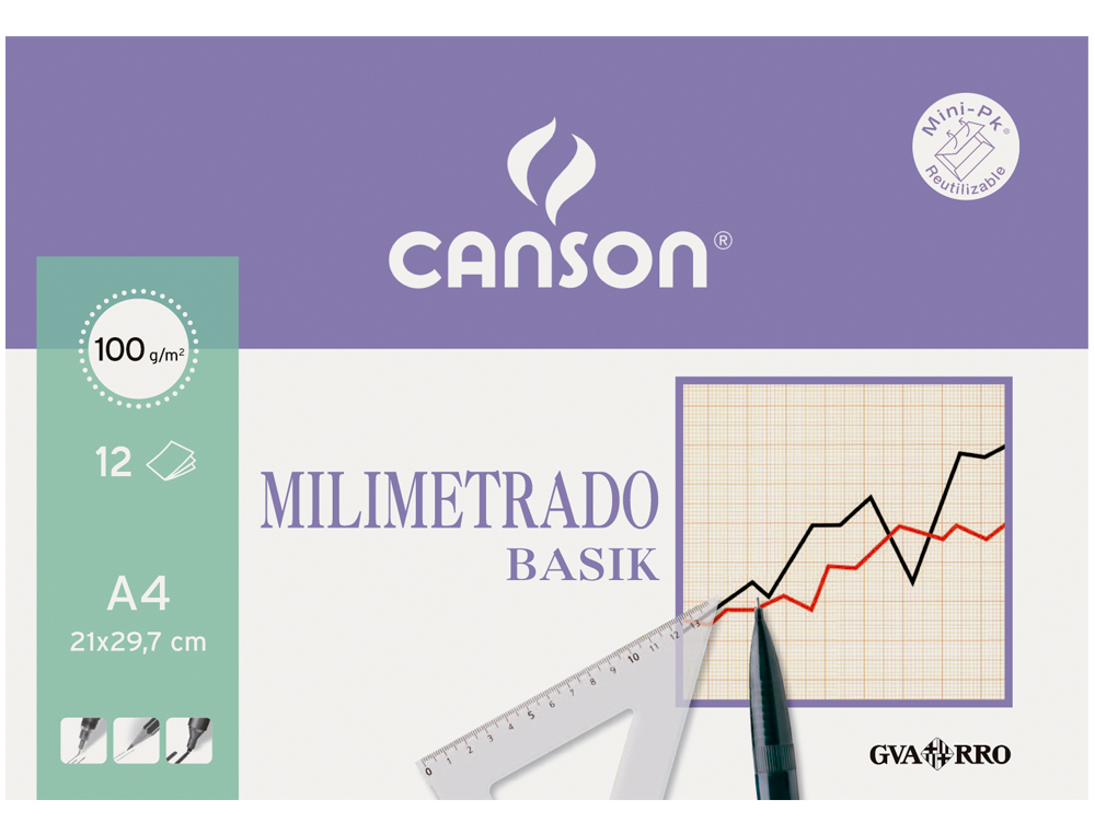 PAPEL MILIMETRADO GUARRO 210X297 MM MINIPACK DE 12 HOJAS