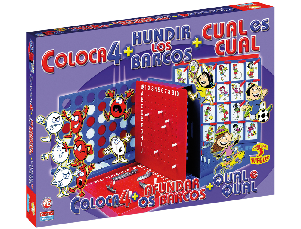 JUEGOS DE MESA FALOMIR CUATRO EN LINEA + CUAL ES CUAL + HUNDIR LOS BARCOS